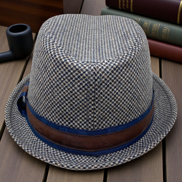 Free Authority Sz L/XL Houndstooth Fedora Gangster Hat Trilby Cuban Wool Blend - Picture 2 of 5